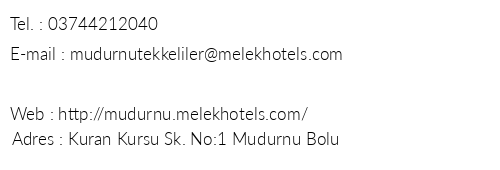 Melek Hotels Mudurnu telefon numaralar, faks, e-mail, posta adresi ve iletiim bilgileri